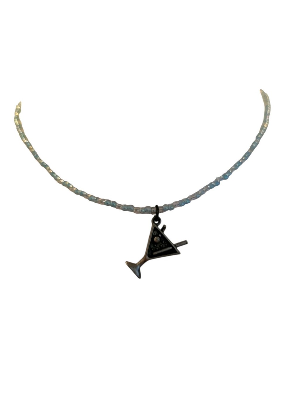 Beaded Martini Necklace Blue/Silver